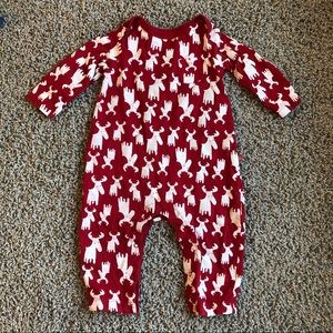 Infant red body suit white moose motif long sleeve